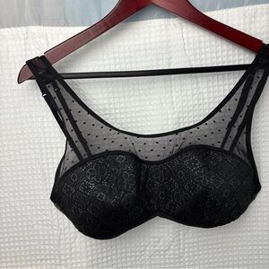 Victoria's Secret Polka Dots and Flowers Black Lace Bra Wireless Lounge XL